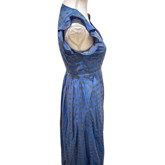 & Other Stories Blue orange floral Midi wrap cotton Dress flutter sleeve size 0 - Picture 9 of 16